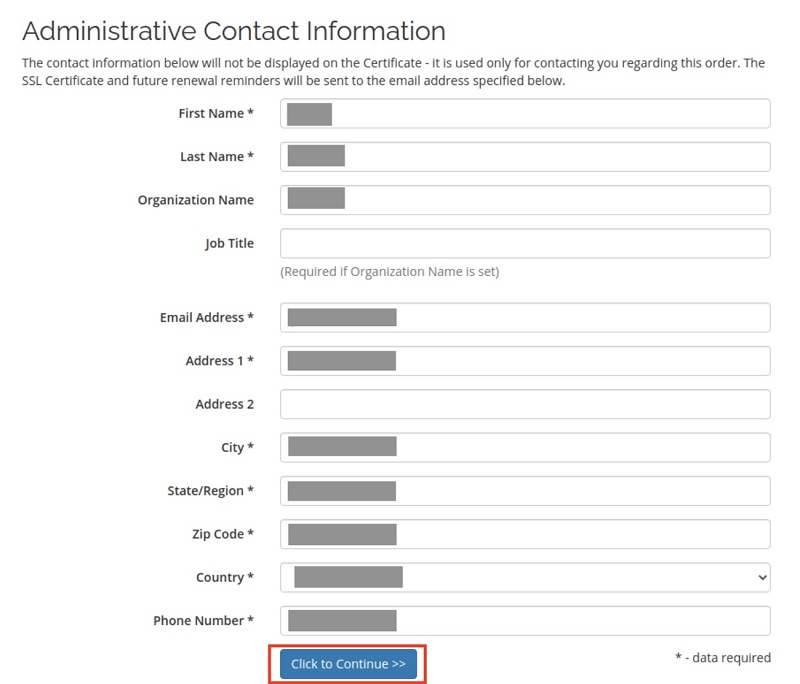 Fill in the Administrative Contact Information for SSL | Yuan-Jhen