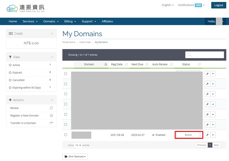 Active domains you purchased | Yuan-Jhen
